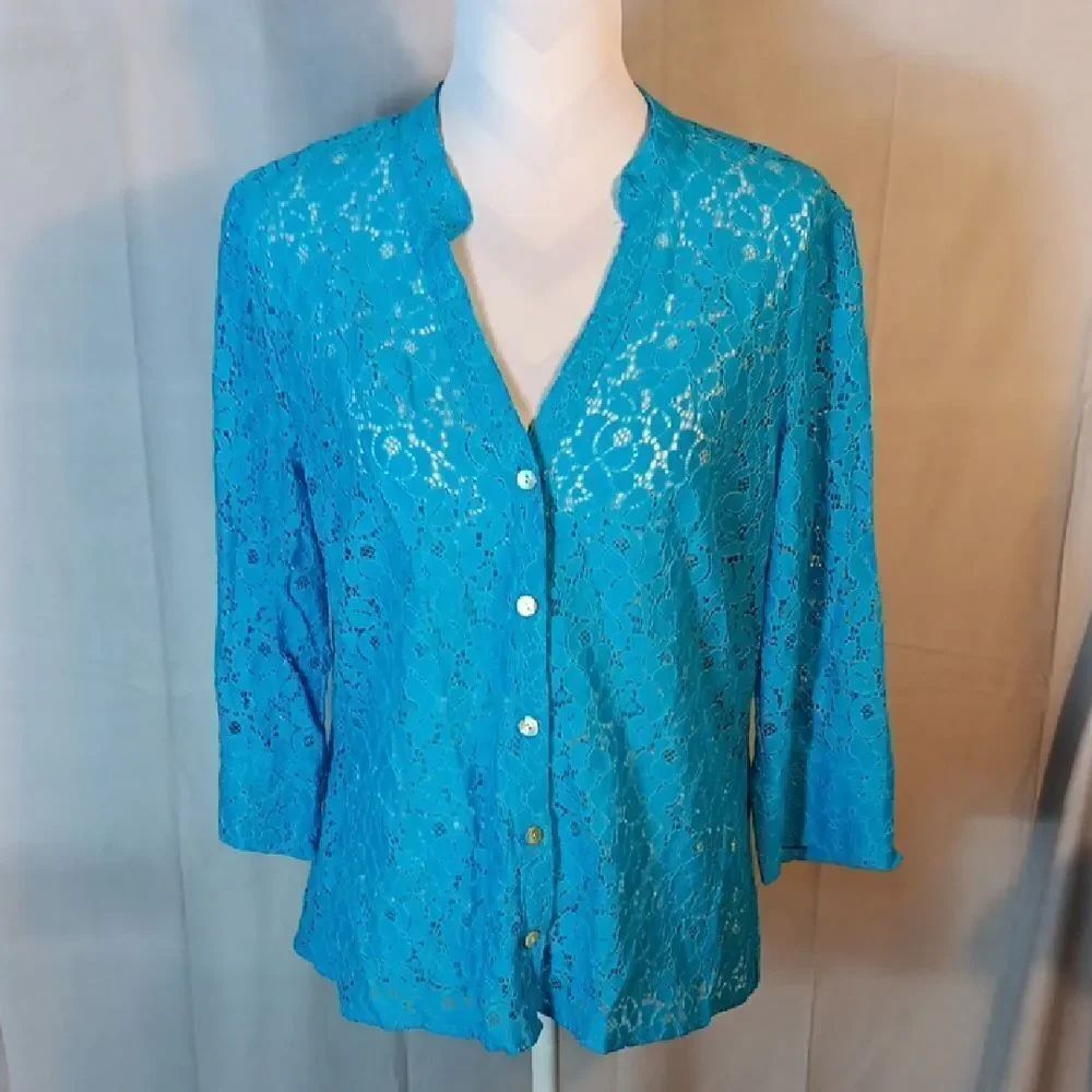 Valerie Stevens Turquoise Lace Blouse